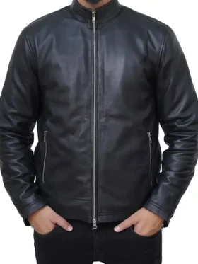Basic Black Leather Jacket For Men