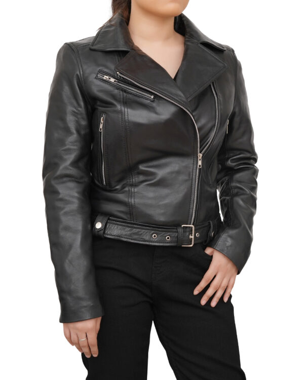 Belted Style Black Genuine Leather Motorcycle Jacket