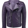Biker Style Quilted Purple Leather Jacket for Men