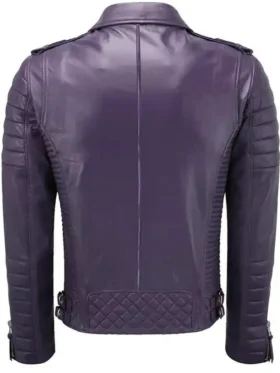 Biker Style Quilted Purple Leather Jacket with Padded Sleeves for Men