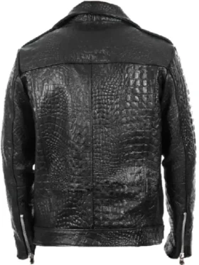 Black Biker Crocodile Skin Leather Jacket For Men