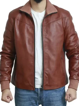 Brown Classic Leather Jacket For Sale