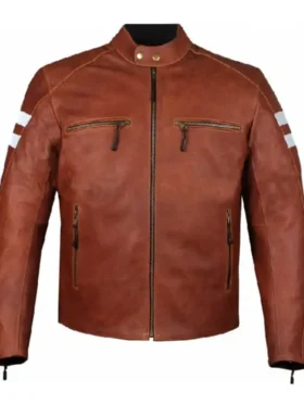 Cafe Racer Brown Cowhide Leather Jacket
