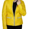 Women Biker Yellow Leather Jacket