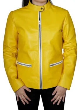 Women Biker Yellow Leather Jacket For Sale