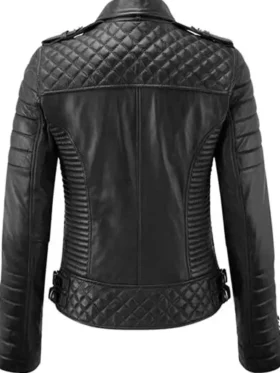 Womens Biker Style Black Quilted Genuine Leather Jacket