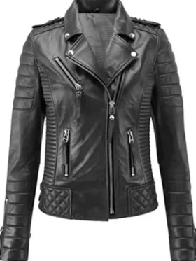 Womens Biker Style Black Quilted Leather Jacket