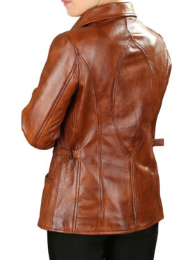 Womens Turn Down Collar Leather Jacket