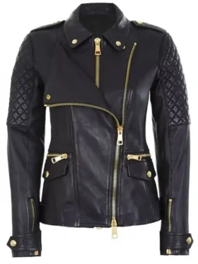 Andrea Women Biker Style Black Leather Jacket