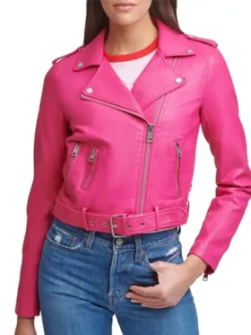 Bright Pink Women's Biker Leather Jacket