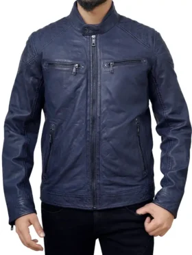 Carter Kihn Blue Quilted Leather Jacket For Men’s
