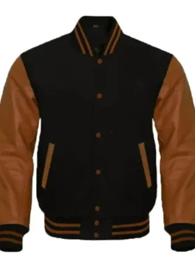 Casual Brown and Black Varsity Jacket