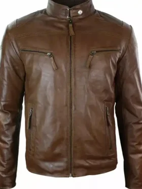 Mens Slim Fit Brown Leather Jacket
