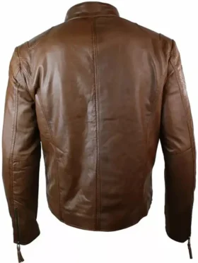 Casual Style Mens Slim Fit Cafe Racer Brown Leather Jacket