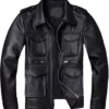 Classic Style Real Black Leather Field Jacket