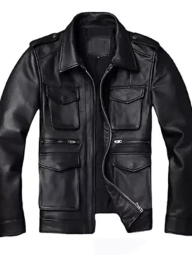 Classic Style Real Black Leather Field Jacket