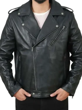 Claude Men’s Classic Black Biker Leather Jacket