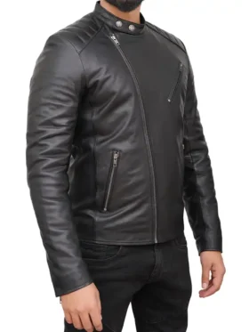 Dan Black Leather Quilted Jacket For Men