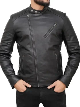 Dan Black Leather Quilted Jacket For Men’s