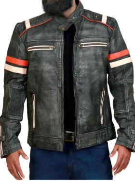David Distressed Leather Motorcycle Jacket Mens