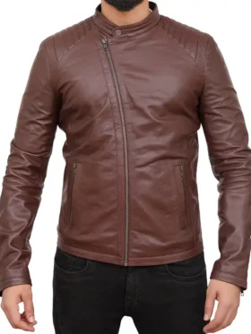 Dean Brown Mens Slim Fit Brown Leather Jacket