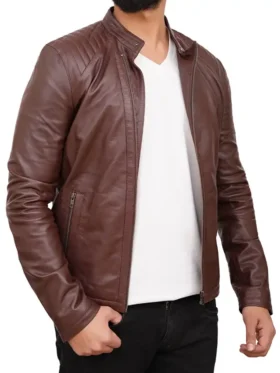 Dean Brown Mens Slim Fit Leather Jacket