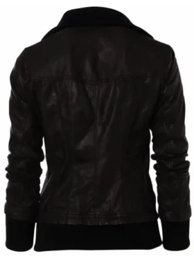Double Collar Womens Bomber Leather Jacket