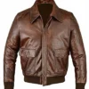 Elijah Brown Leather Bomber Jacket