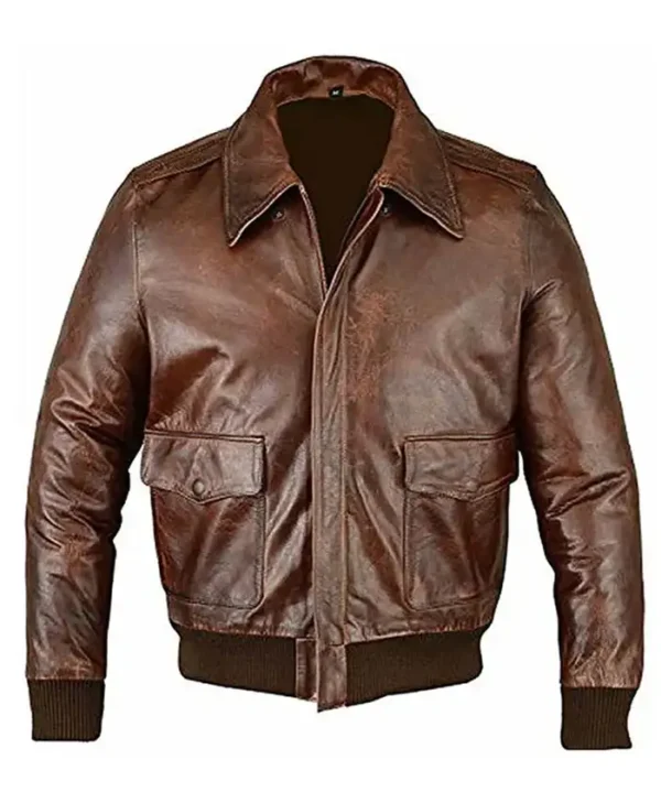Elijah Brown Leather Bomber Jacket