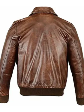 Elijah Brown Leather Bomber Jacket For Sale