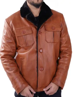 Ezra Men Leather Brown Jacket