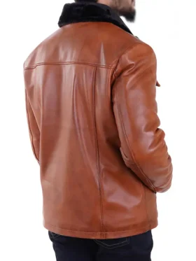 Ezra Men Leather Brown Jacket For Sale