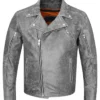 Jhon Mens Grey Distressed Biker Jacket