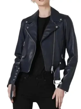Lana Women's Blue Leather Biker Jacket
