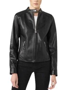 Lena Women's Casual Black Leather Biker Jacket