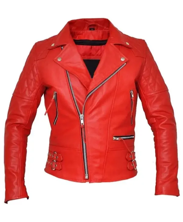 Loren Womens Brando Red Biker Jacket