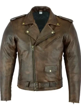 Luca Mens Vintage Brown Brando Biker Jacket