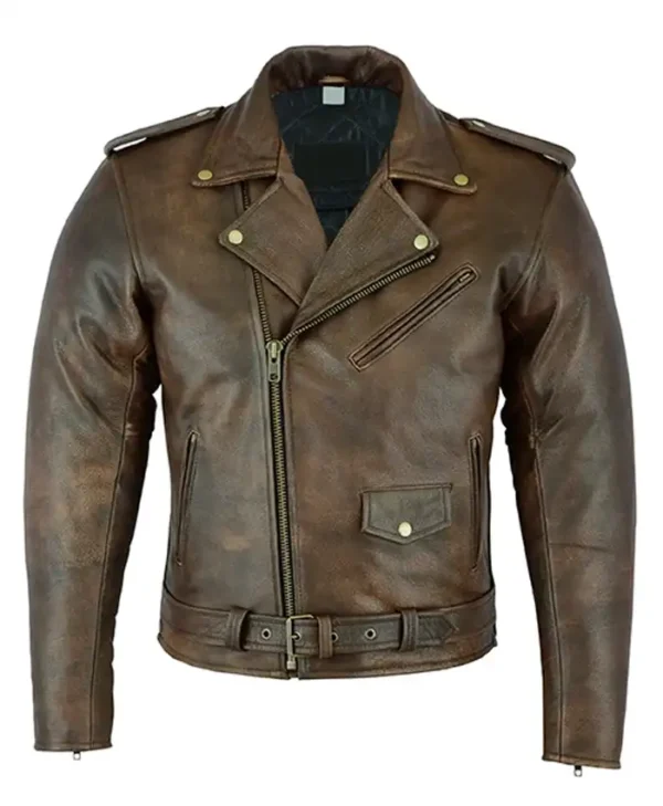 Luca Mens Vintage Brown Brando Biker Jacket