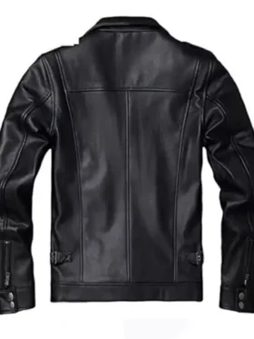 Men Classic Style Black Real Leather Field Jacket