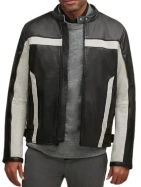 Men's Genuine Leather Color Blocked Biker Jacket