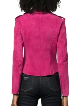 Pink Women's Suede Biker Leather Jacket