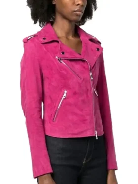 Premium Pink Women's Suede Biker Leather Jacket