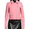 Stylish Pink Women's Biker Leather Jacket