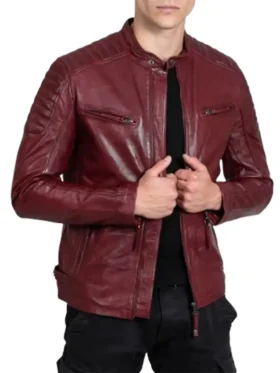 Thomas Men's Red Sheep Leather Biker Jacket