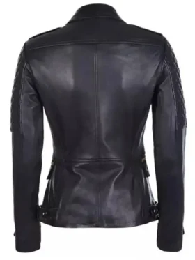 Women Biker Style Black Leather Jacket