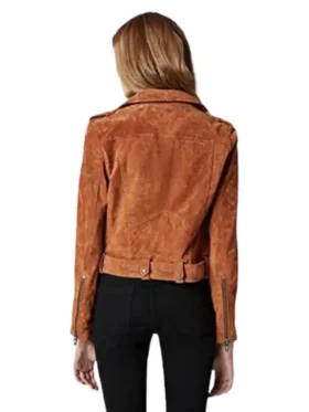 Women Cropped Suede Leather Motorcycle Jacket