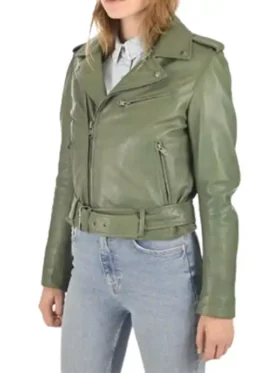 Women Olive Green Lambskin Leather Jacket