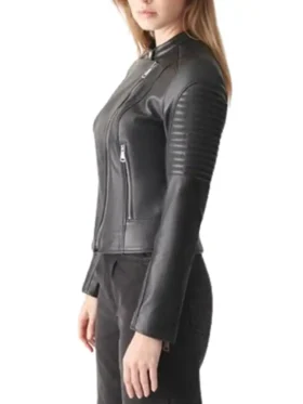 Women Seamless Black Biker Leather Jacket