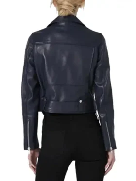 Women's Blue Leather Biker Jacket