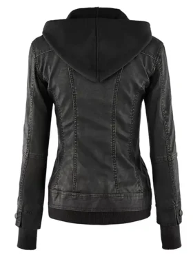 Womens Hooded Motorcycle Leather Jacket